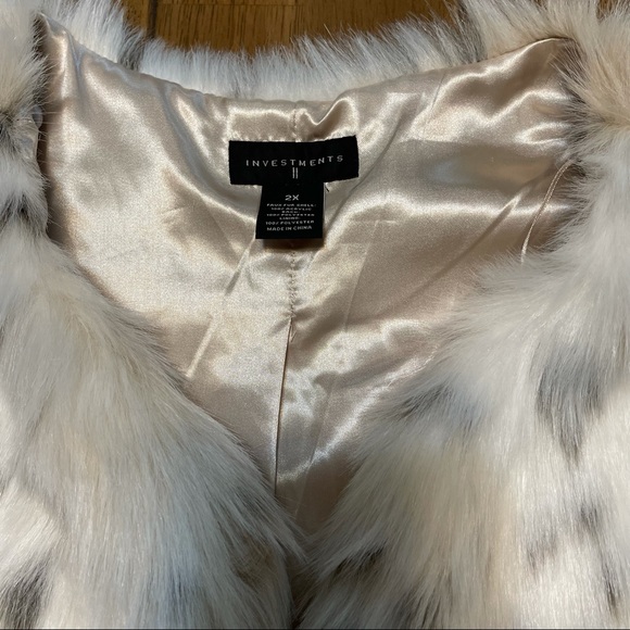 Faux Fur Snow Leopard Vest Satin Lined Pockets 2X - Picture 4 of 6